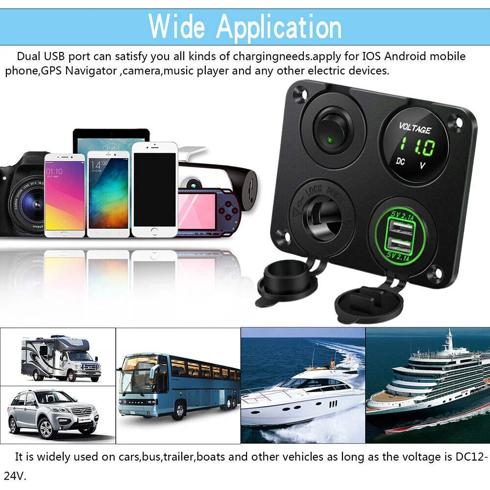 LED Rocker Switch Panel Dual USB - Image 5