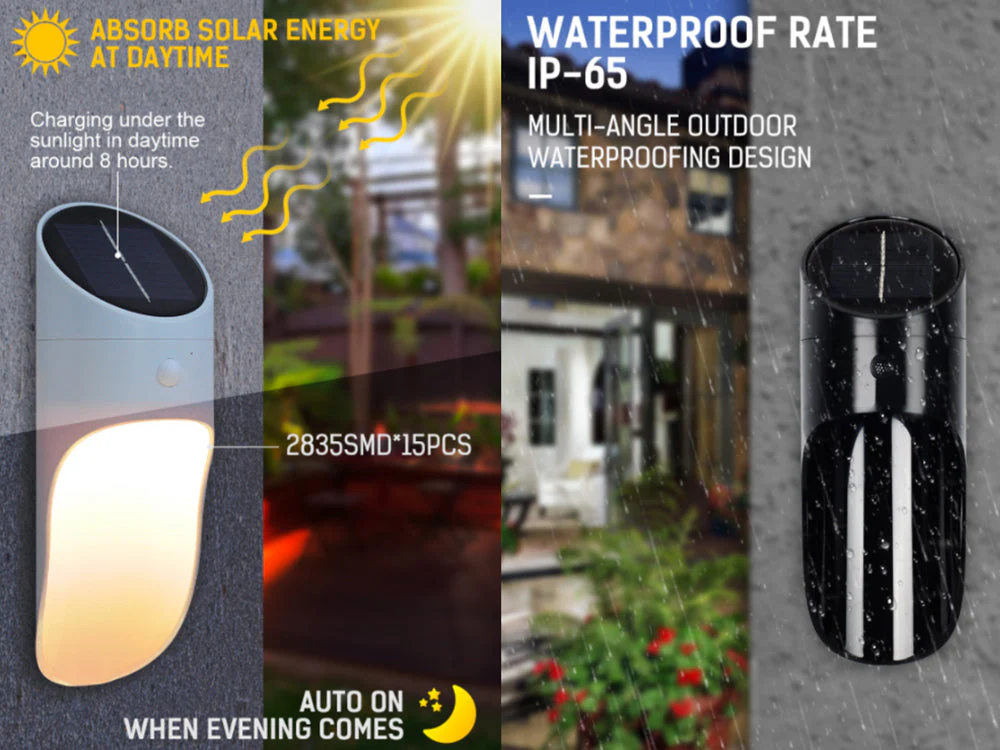 LED Solar Wall Light/Waterproof Garden Lamp-White - Image 3