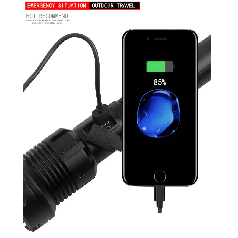LED Torch Rechargeable High Lumens Flashlight with two 26650 Batteries - Image 3