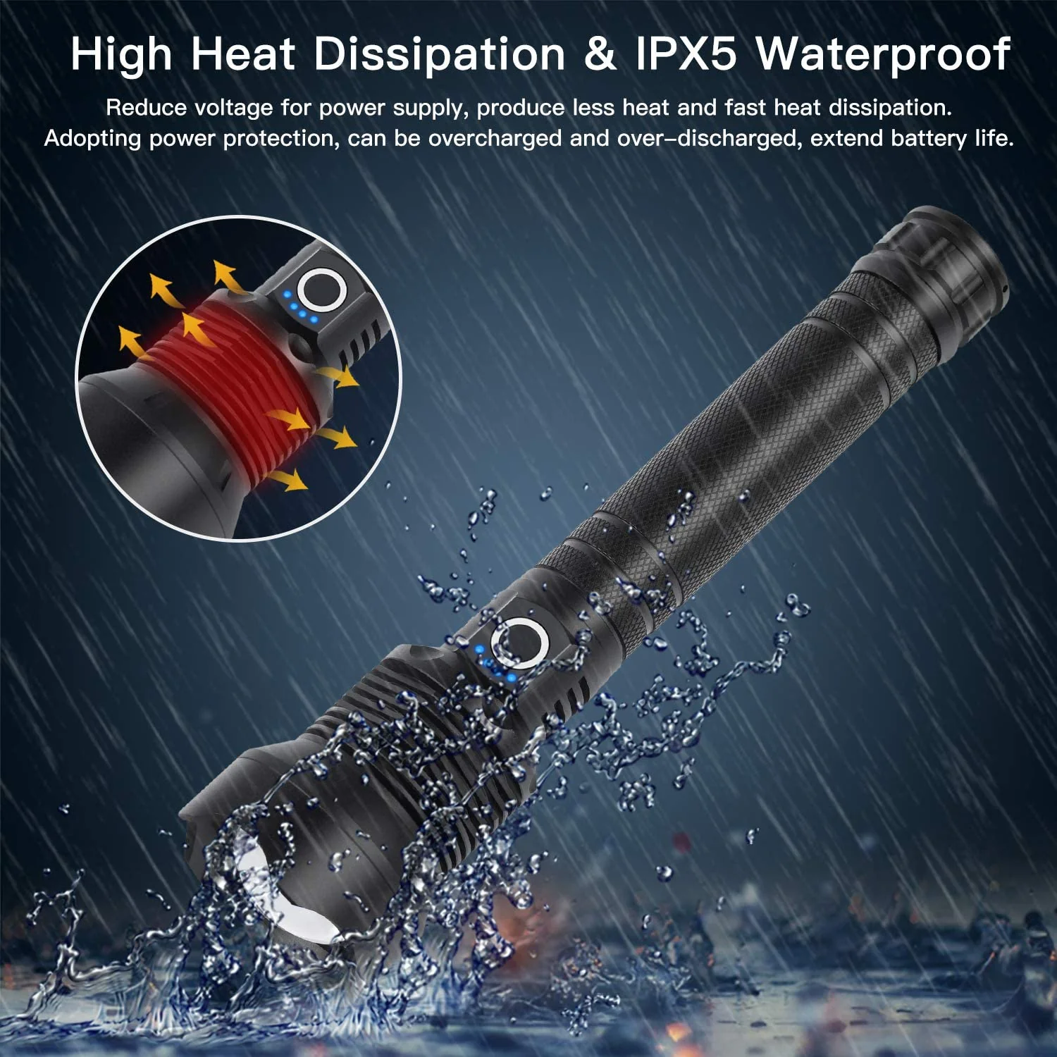LED Torch Rechargeable High Lumens Flashlight with two 26650 Batteries - Image 9