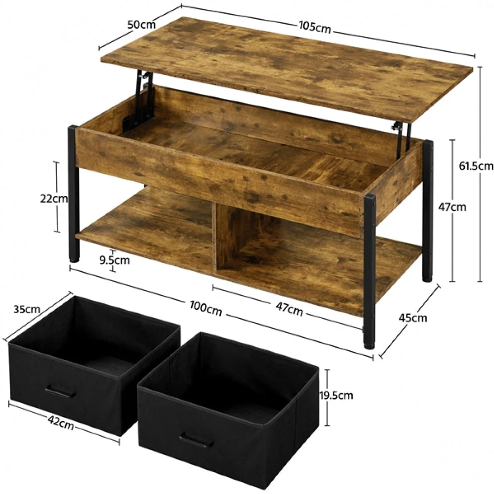 Lift Top Coffee Table with Fabric Storage Baskets - Image 2