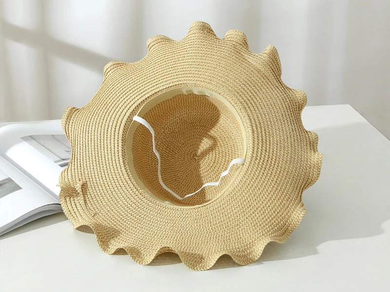 Light Brown - Women Lady Sun Straw Hat Wide Brim Floppy Derby Summer Beach Cap - Image 2