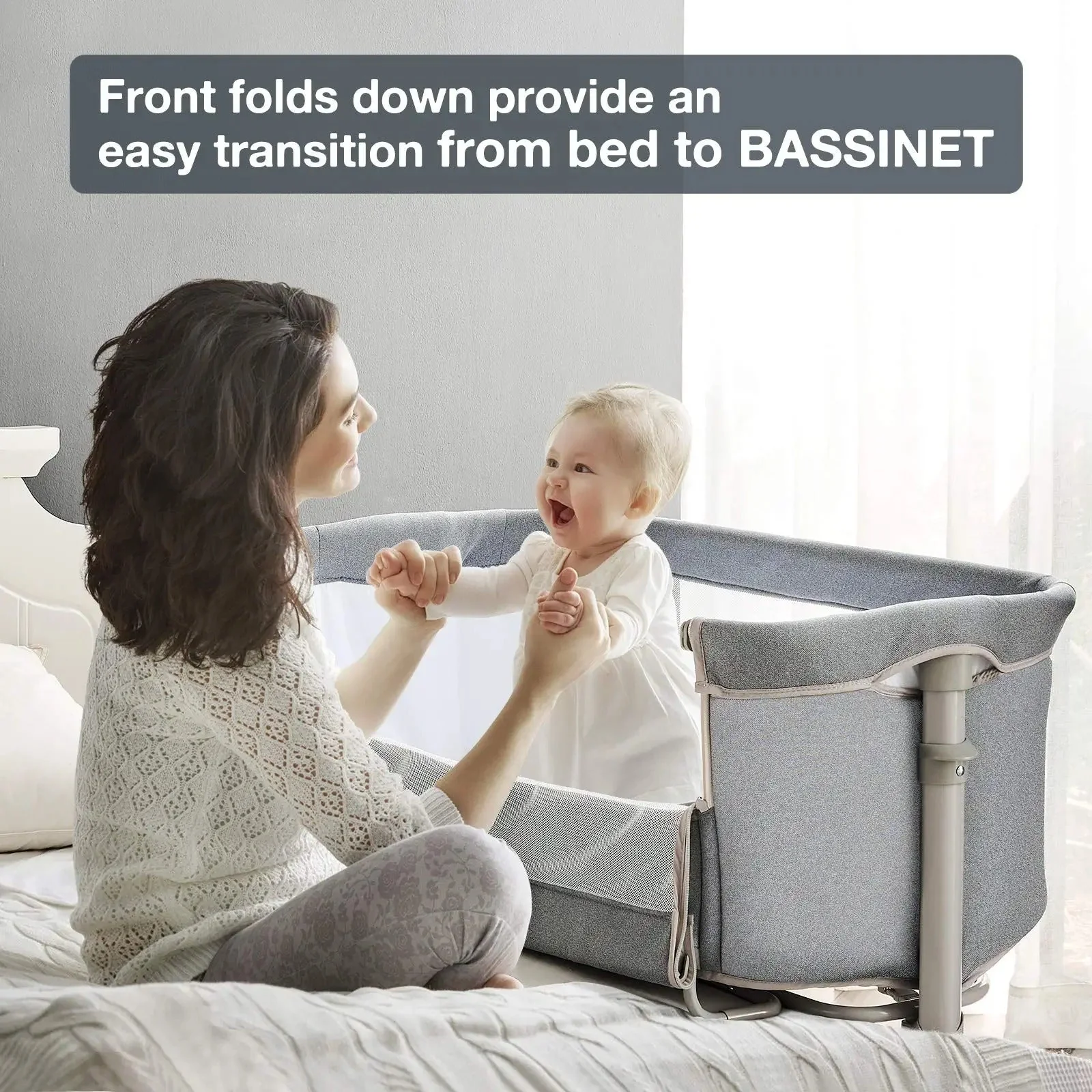 Light Grey Portable & Adjustable Baby Crib/ Baby Bassinet Bedside Sleeper - Image 5