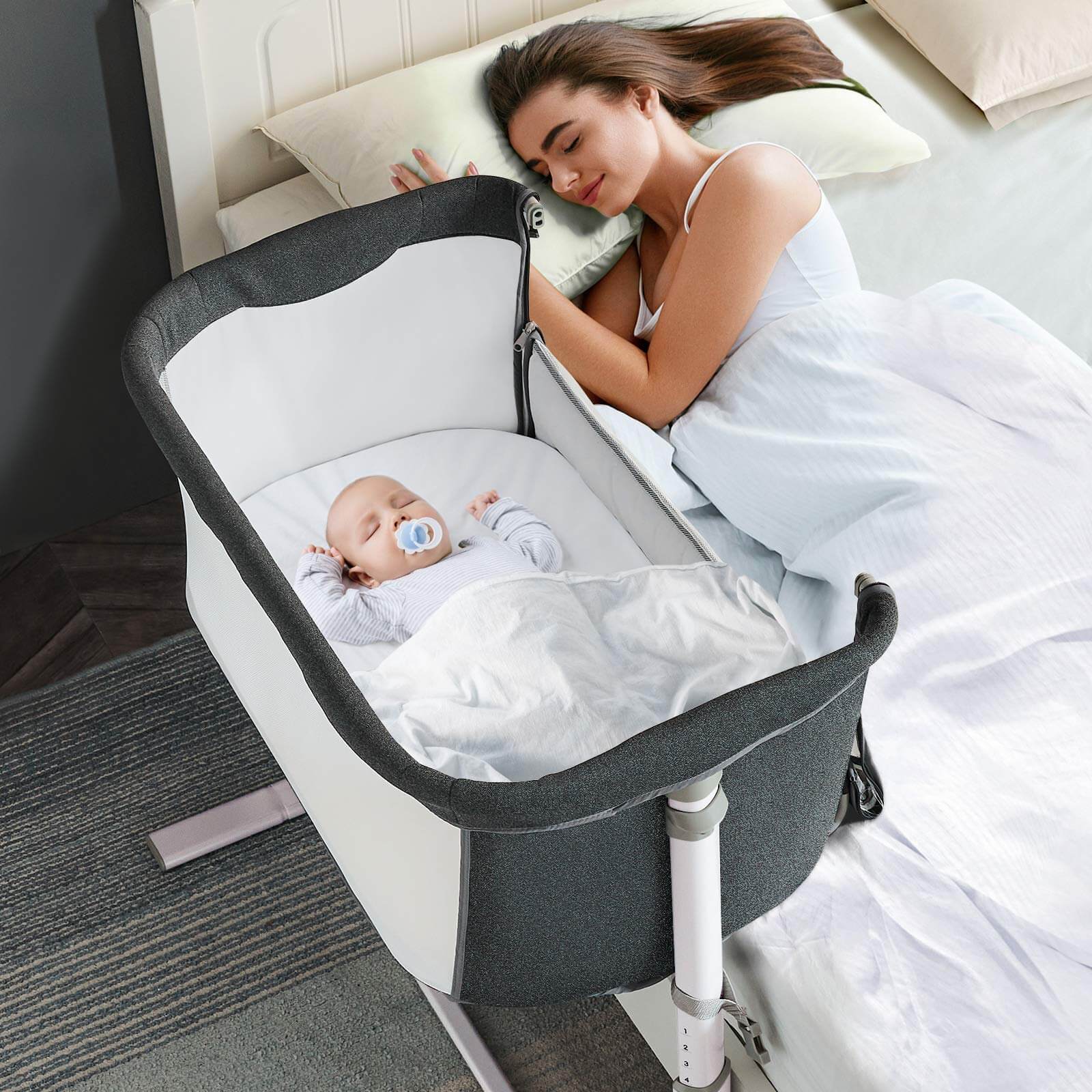 Light Grey Portable & Adjustable Baby Crib/ Baby Bassinet Bedside Sleeper - Image 6