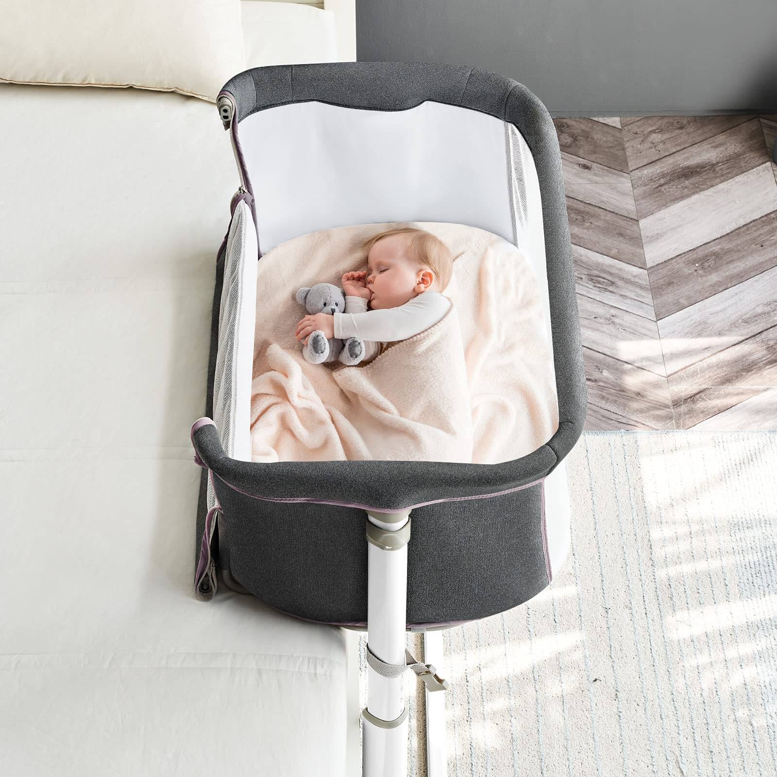 Light Grey Portable & Adjustable Baby Crib/ Baby Bassinet Bedside Sleeper - Image 8