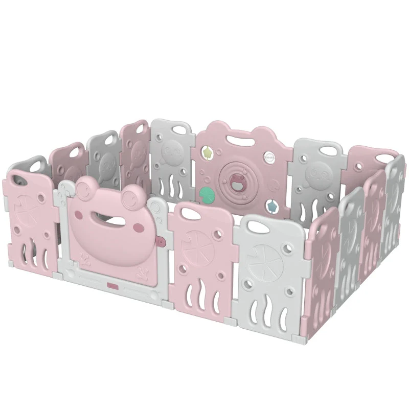 Baby Playpen - Large Plastic Kids Safety Playpen 16 Panels | Pink Frog