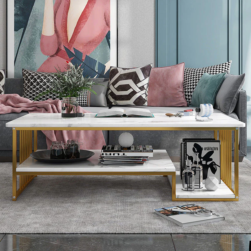 Marble Texture Modern Rectangle Coffee Table - Image 4