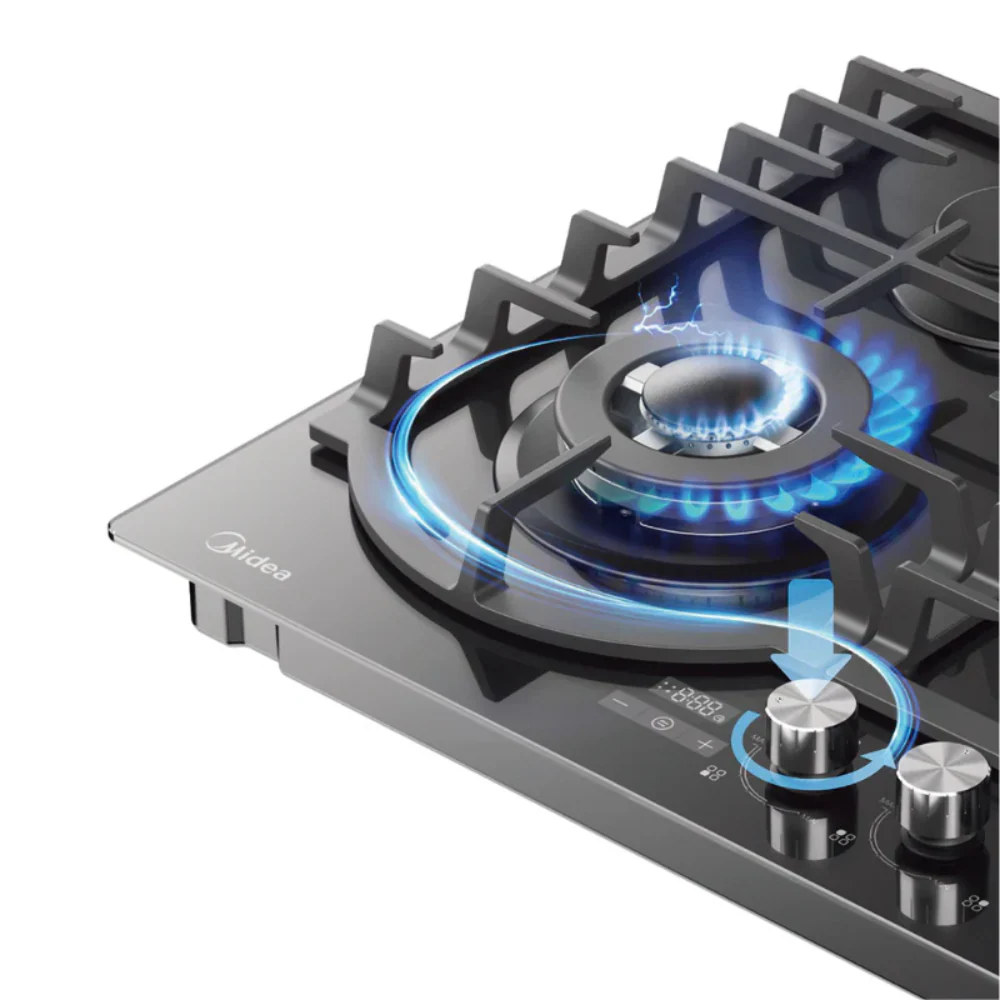 Midea 60cm Gas Cooktop Black Tempered Glass With Timer 60GH096 - Image 2