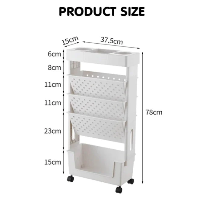 Movable Bookshelf Cart, 5-Tier Plastic Rolling Utility Cart - Image 5