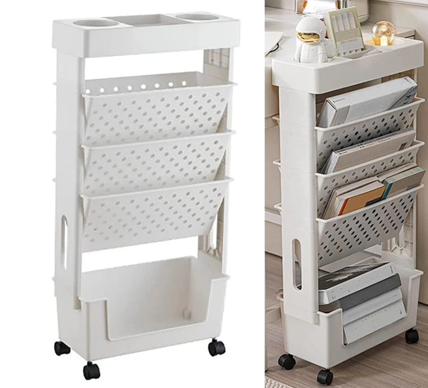 Movable Bookshelf Cart, 5-Tier Plastic Rolling Utility Cart - Image 6