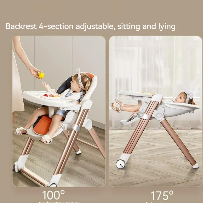 Multifunctional Adjustable Baby High Chair With Dining Table & Wheels -Orange - Image 11