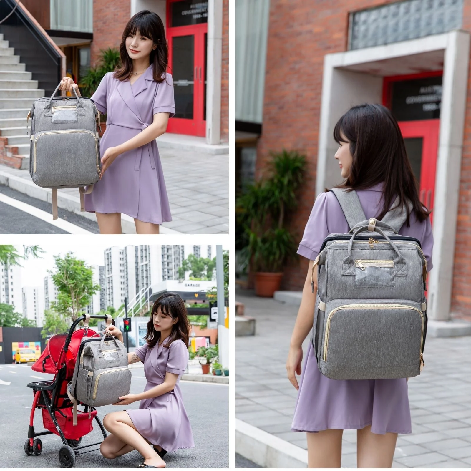 New Nappy Diaper Bag & Travel Crib-Grey - Image 6