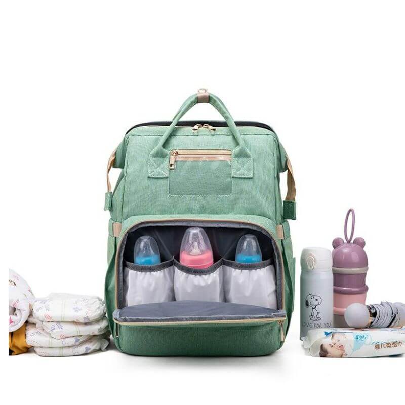 New Nappy Diaper Bag & Travel Crib-Light Green - Image 3