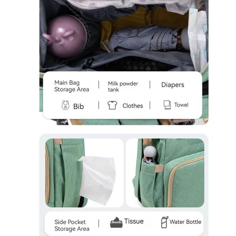 New Nappy Diaper Bag & Travel Crib-Light Green - Image 6
