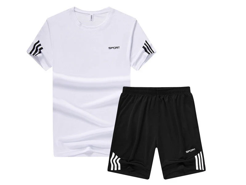 NZ-2XL-Mens 2 Piece Outfit Sport Set Short Sleeve Summer Leisure Short Thin Sets