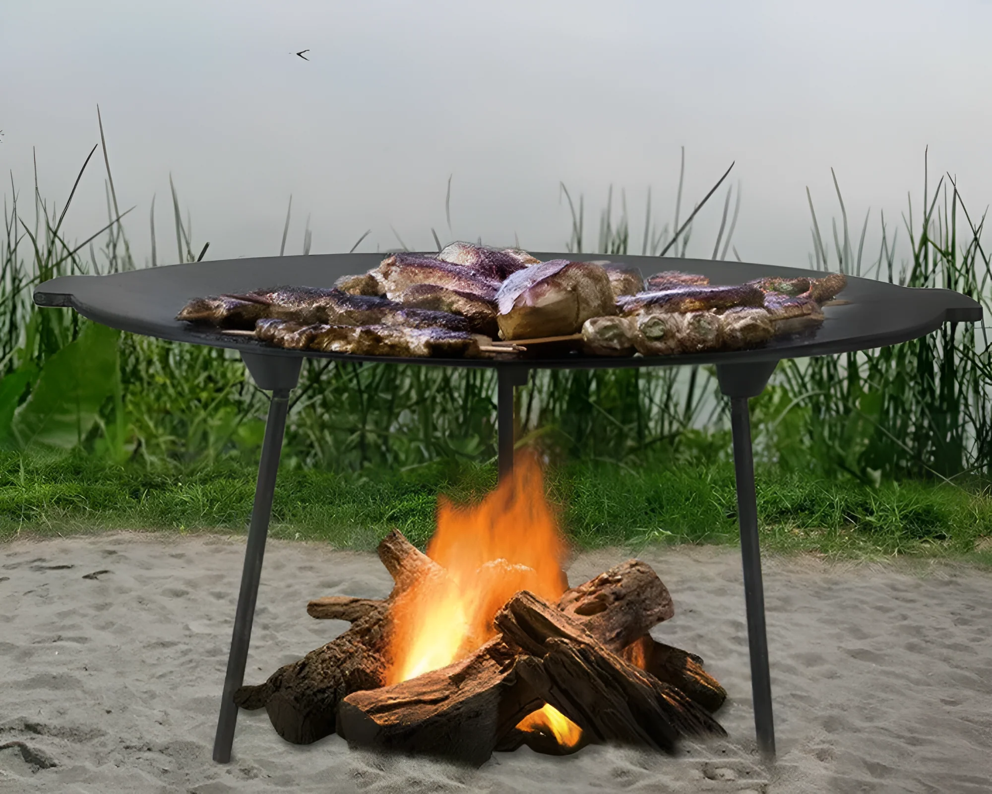 Outdoor Camping Barbecue Rack Cast Iron Grill Pan - Image 4