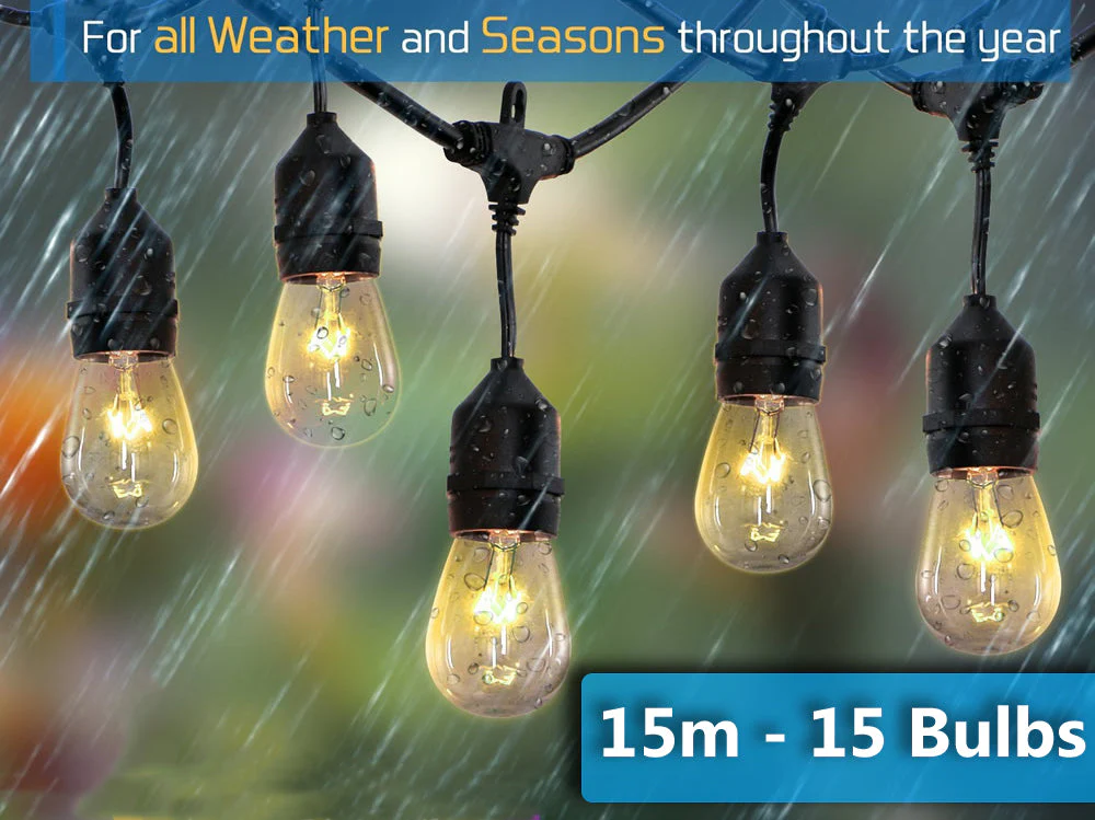 Outdoor Festoon Light String Lights 15M 15 LED Bulbs - Image 4