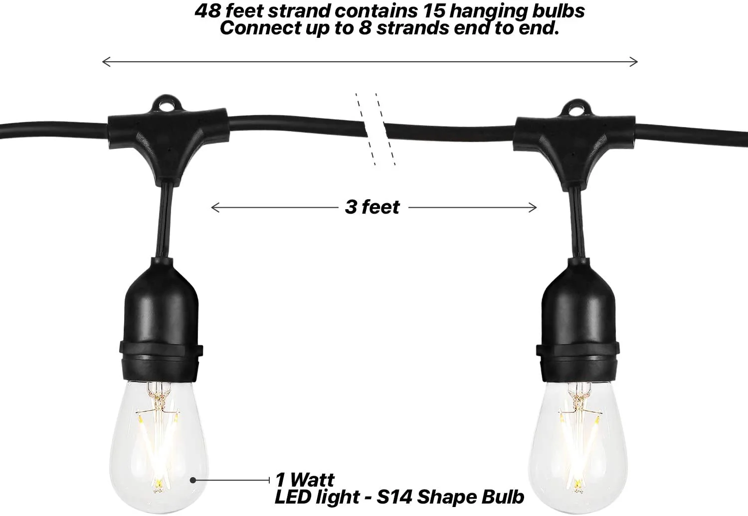 Outdoor Festoon Light String Lights 15M 15 LED Bulbs - Image 7