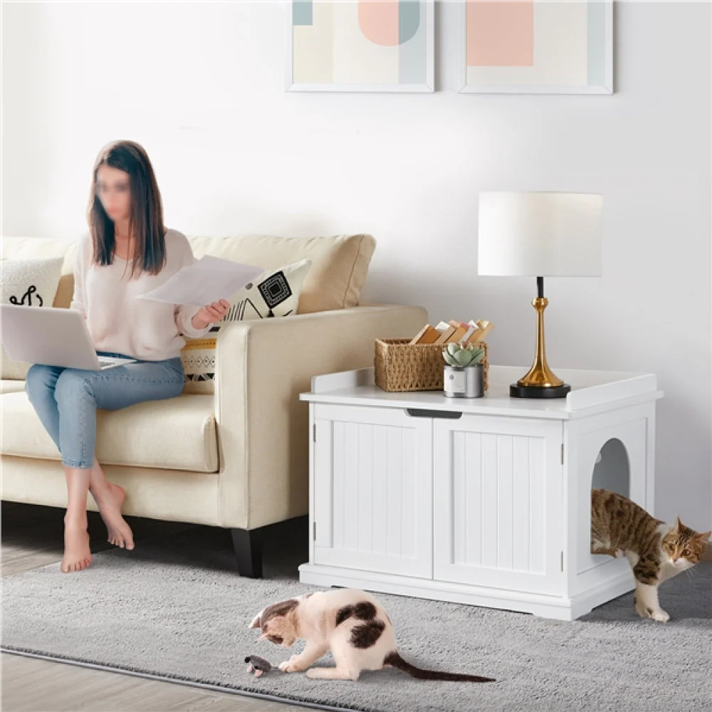 Pet Litter Box Wooden Storage Bench - Image 10