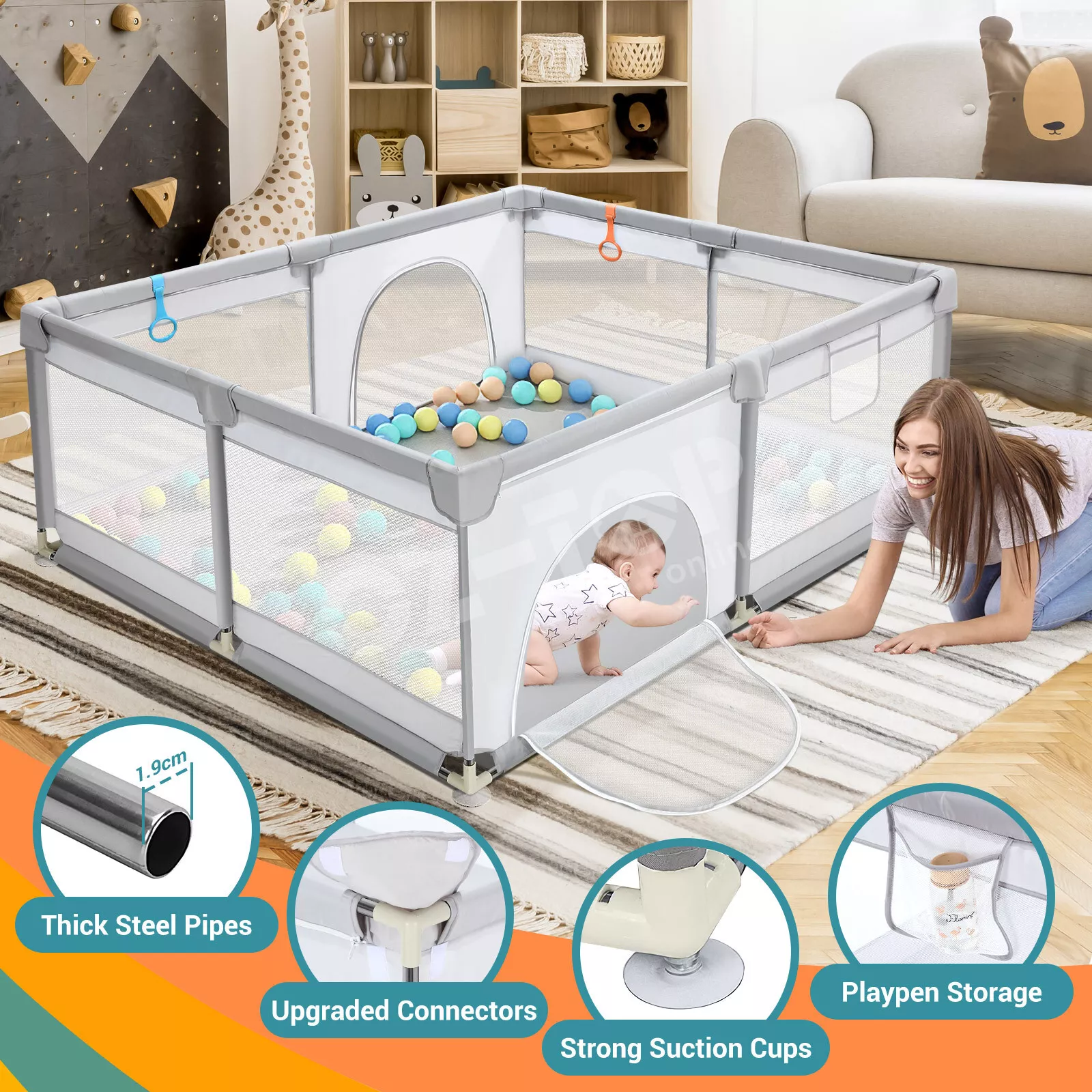 Playpen Play Fence Play Gym Mat 180 x 200cm - Image 4