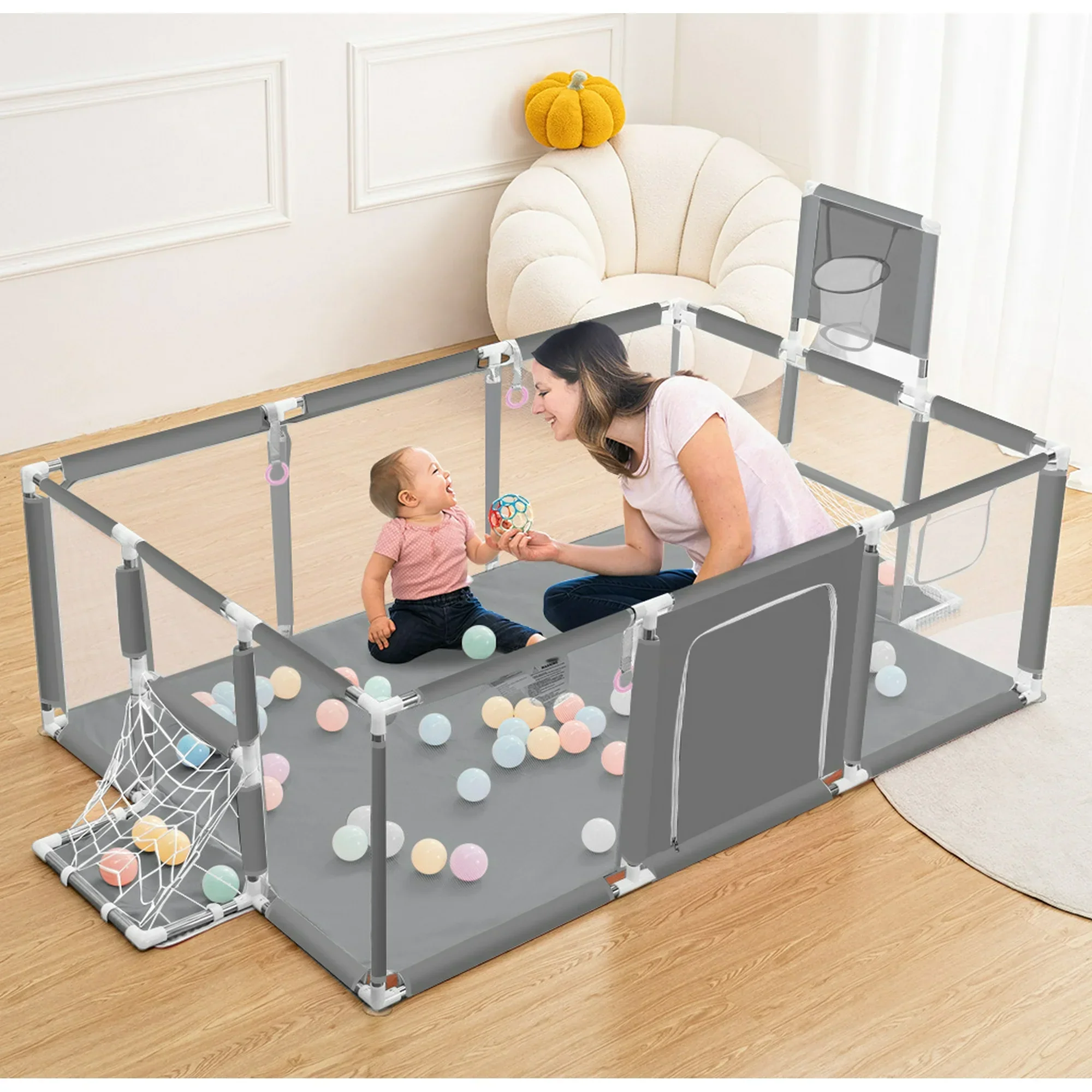 Playpen Safety Gate Pen Fence Playground Indoor Play Activity Centre Game Room Enclosure Barrier Yard Mesh Walls 120x230cm - Image 4
