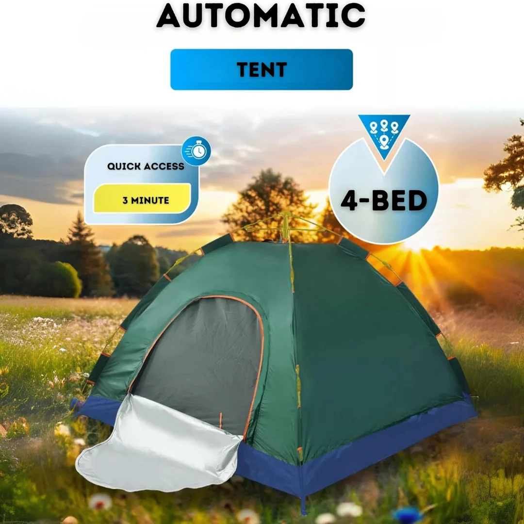 Pop-Up Camping Tent 3-4 Person Outdoor Folding Tent (Green) - Image 3
