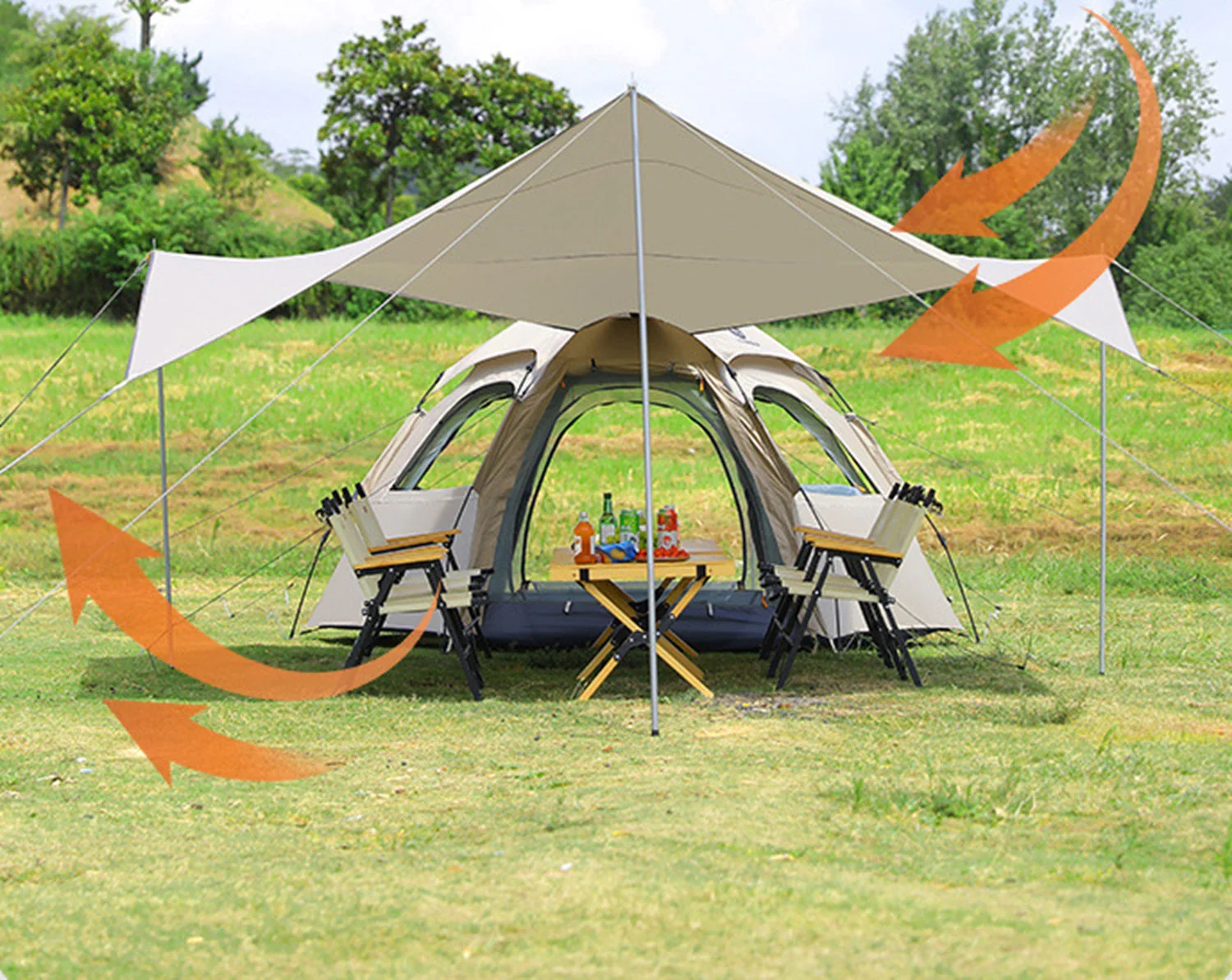 Pop-up Hexagonal Double-Layer Waterproof Tent + Winged Canopy - Image 10