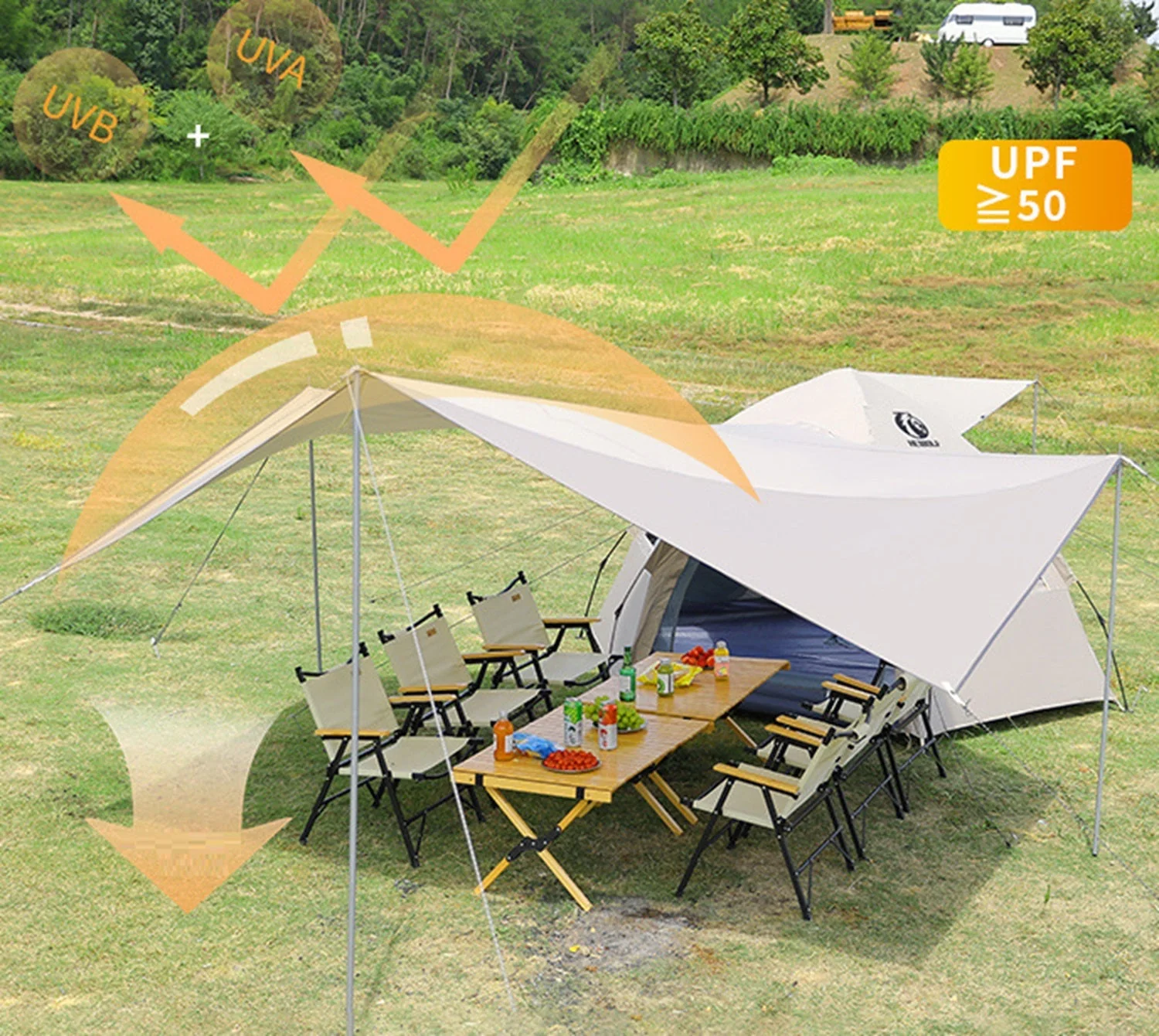 Pop-up Hexagonal Double-Layer Waterproof Tent + Winged Canopy - Image 2