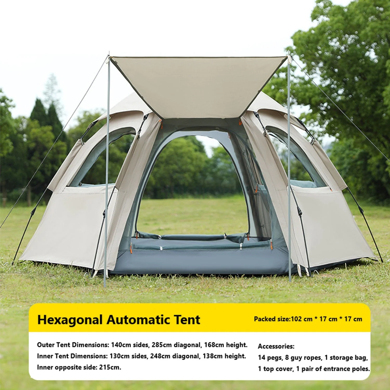 Pop-up Hexagonal Double-Layer Waterproof Tent + Winged Canopy - Image 4