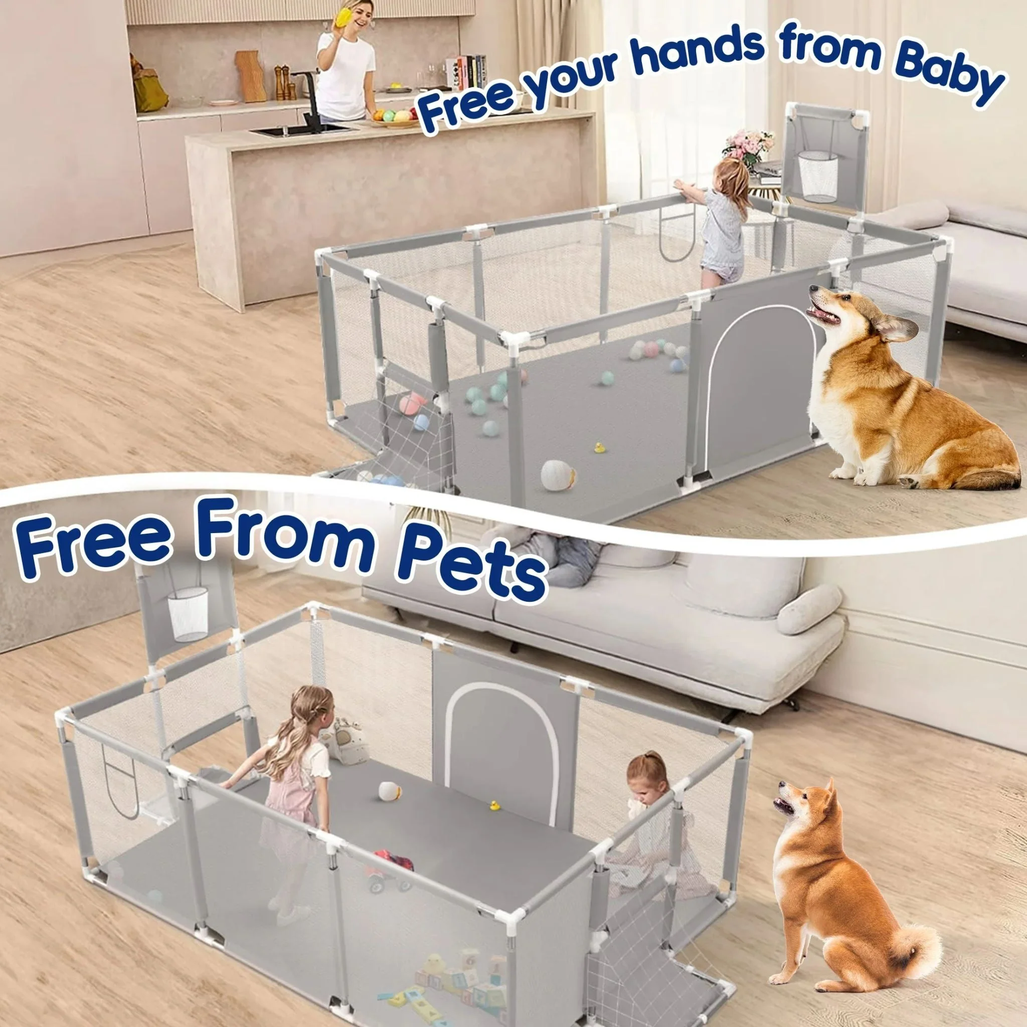 Portable Baby Playpen Fence Gate Wall Fence Barrier PlayPen - Image 10