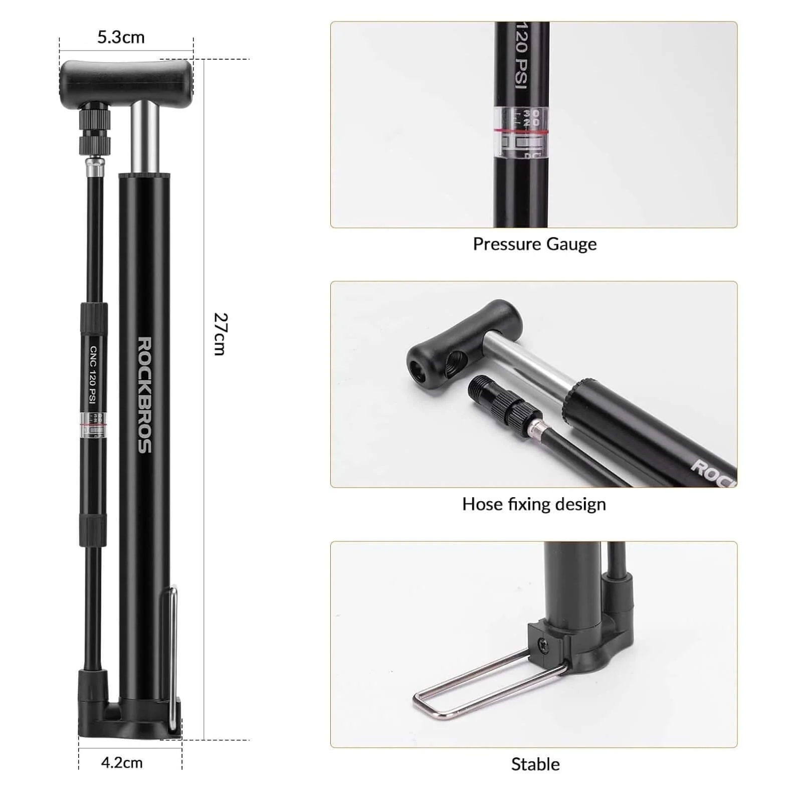 Portable Bicycle Pump Air Inflator 120PSI with Gauge - Image 5