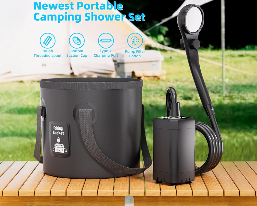 Portable Camping Shower Kit with Folding Bucket - Image 7