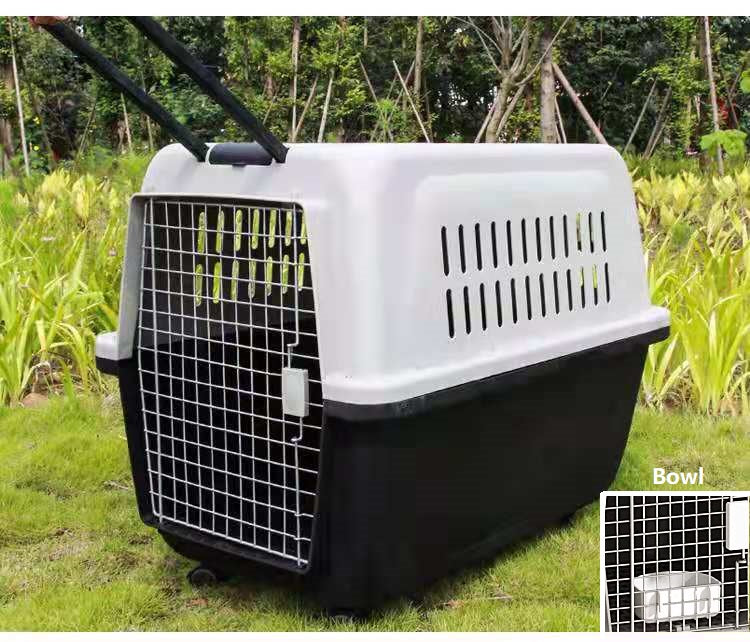 PP50 81cm - Wheeled Plastic Airline Travel Cage/Carrier/Crate with Bowl