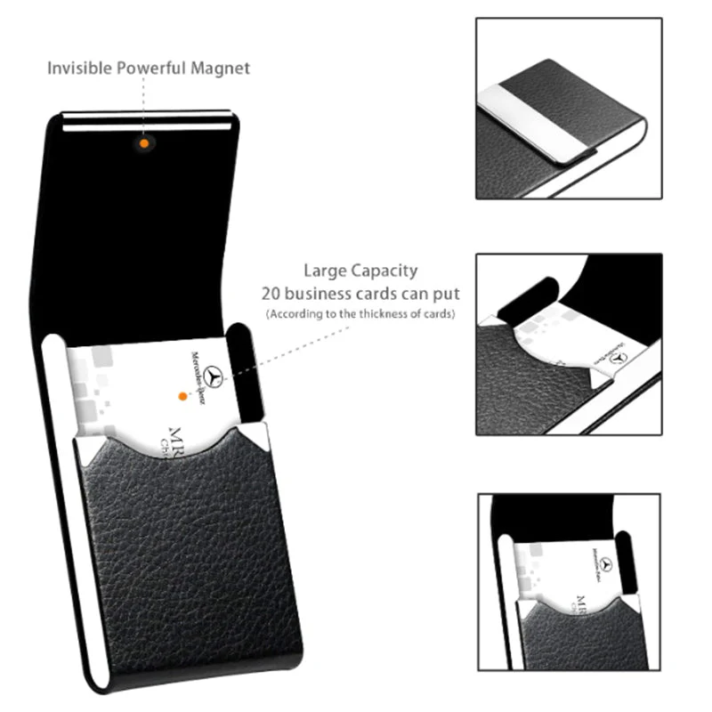 Professional Business Card Holder PU Leather Business Card Case Black - Image 4