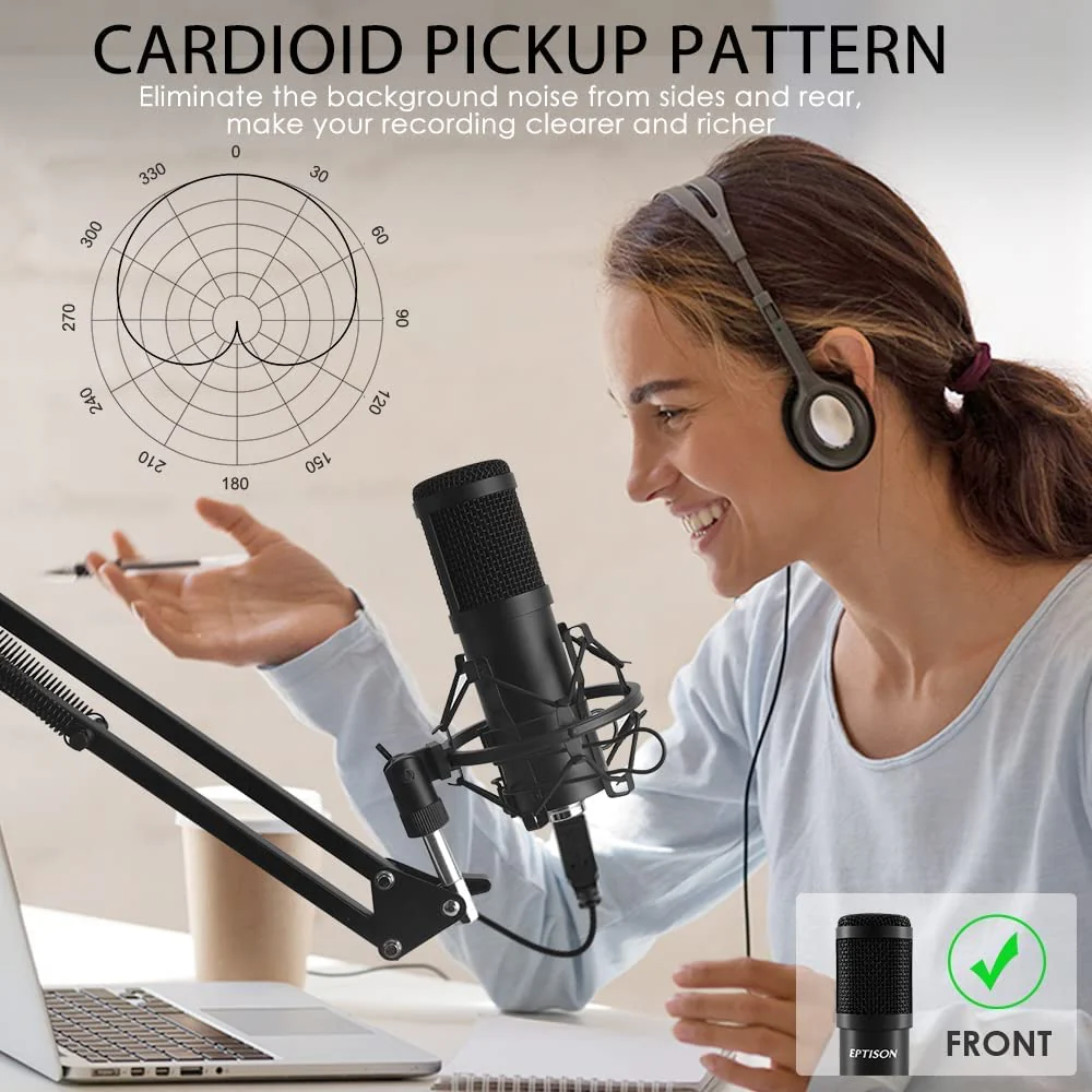 Professional PC Podcast Streaming Cardioid Condenser Microphone Kit with Boom Ar - Image 3