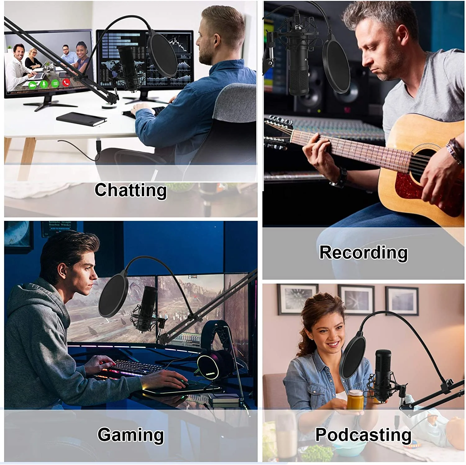 Professional PC Podcast Streaming Cardioid Condenser Microphone Kit with Boom Ar - Image 4