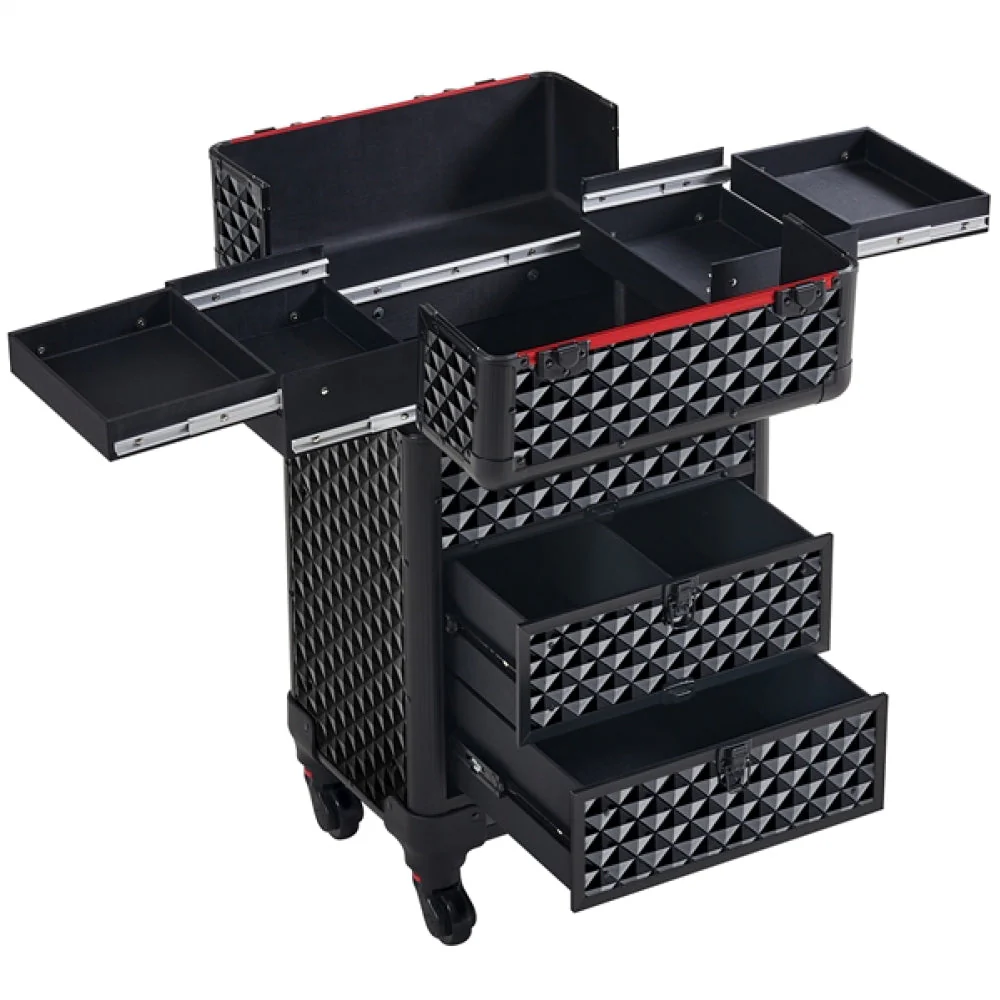 Professional Rolling Makeup Train Case with Drawers - Image 3