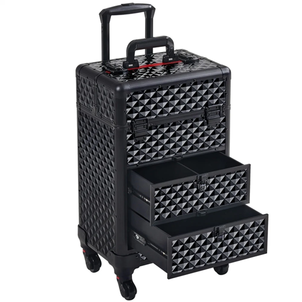 Professional Rolling Makeup Train Case with Drawers - Image 4