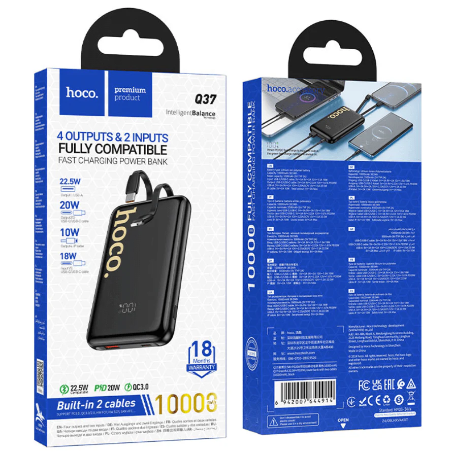 Q37 Graceful Fast Charging Power Bank 10000mAh with Built-In Cables - Image 8