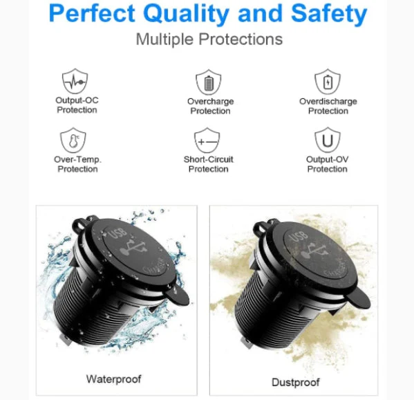 Quick Charge 3.0 Dual USB Power Outlet with Touch Switch Waterproof 12V/24V - Image 3