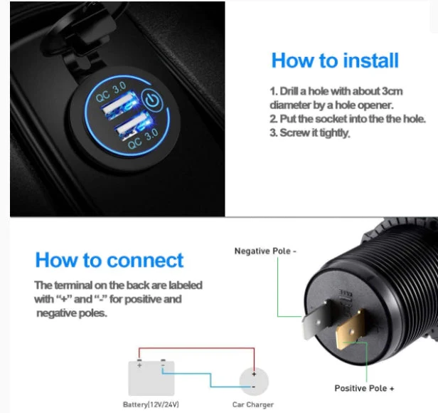 Quick Charge 3.0 Dual USB Power Outlet with Touch Switch Waterproof 12V/24V - Image 4