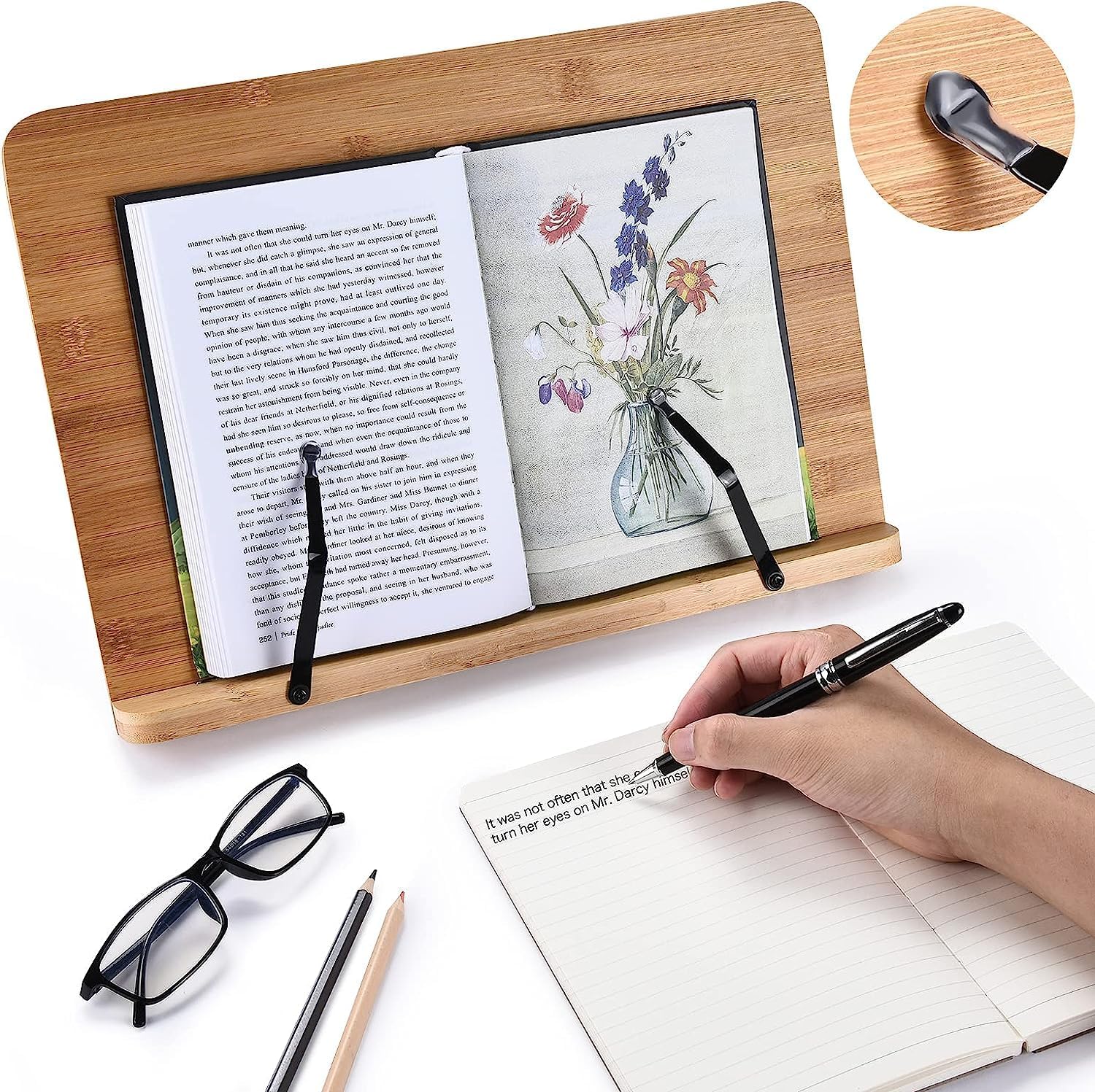 Reading Book Stand Adjustable Wooden Bible Holder Bamboo Foldable Rack Tablet - Image 7