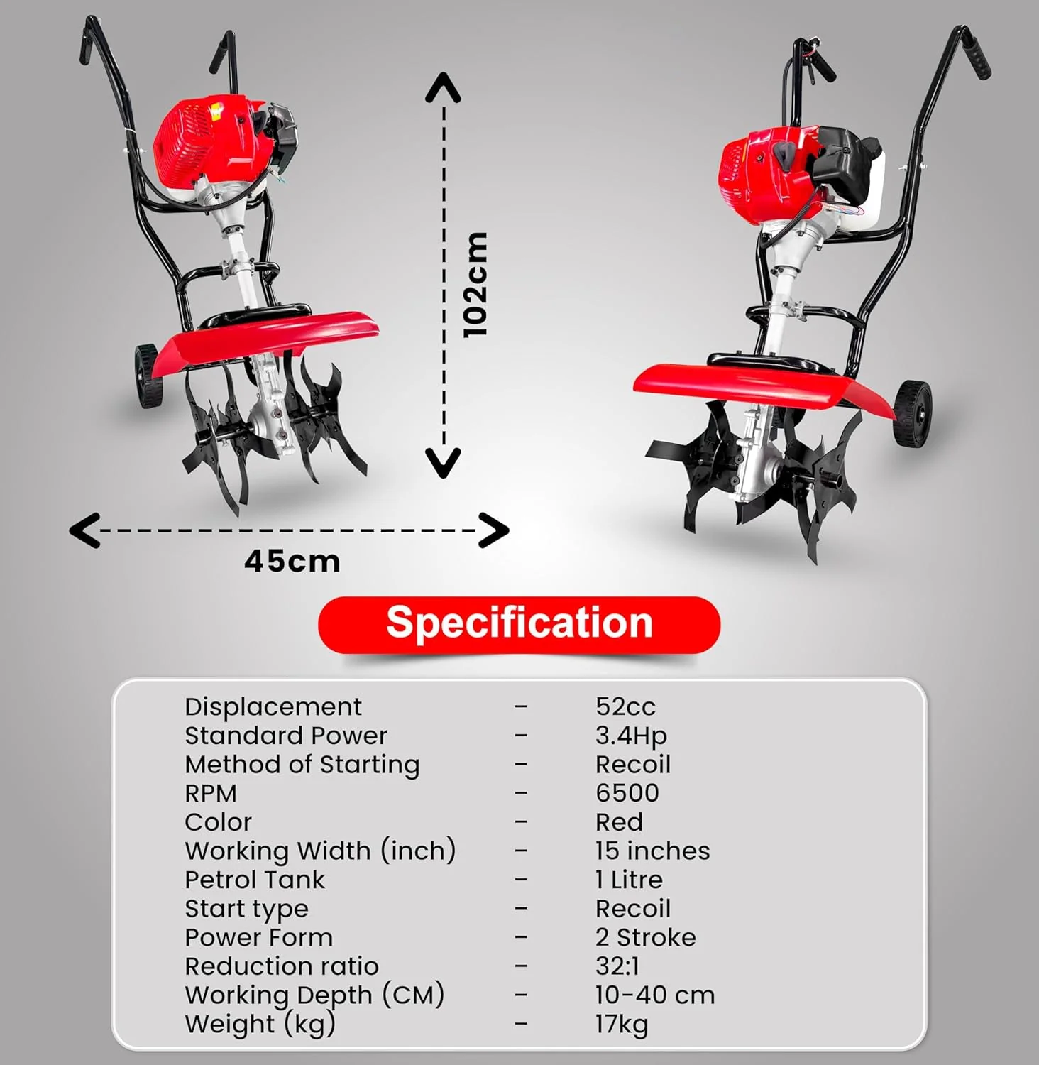 Rotary Hoe Tiller Cultivator 52CC Heavy Duty 2 Stroke - Image 3