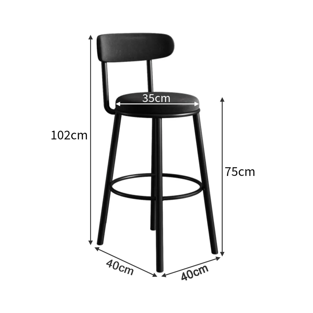 Set of 2 Barstools Modern Black Velvet Bar Stools - Image 2