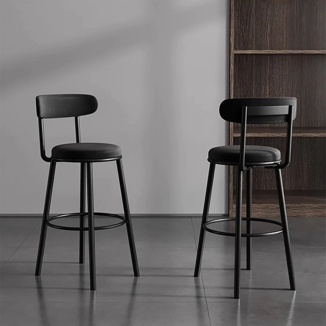 Set of 2 Barstools Modern Black Velvet Bar Stools - Image 3