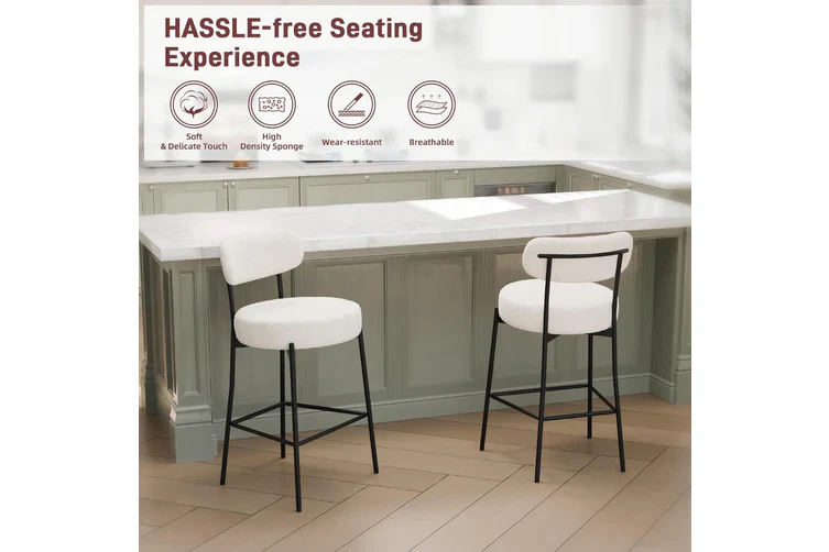 Set of 2 Boucle Bar Stools Counter Bar Stool - Image 12
