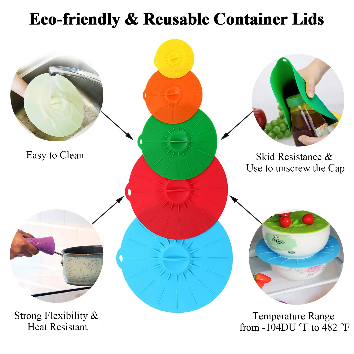 Set of 5 Reusable Silicone Lids Covers for Cups Bowls Pots - Image 7