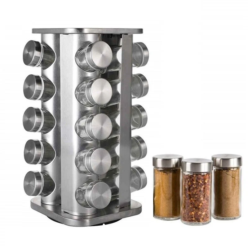 Spice Rack Stand Carousel Rotating Glass Round 20 Jars - Image 3