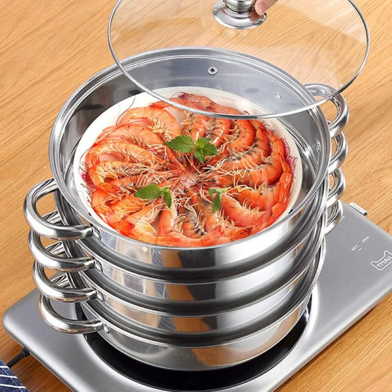 Steamer Cooker 30CM 3-Tier Stainless Steel Steamer Pot - Image 3