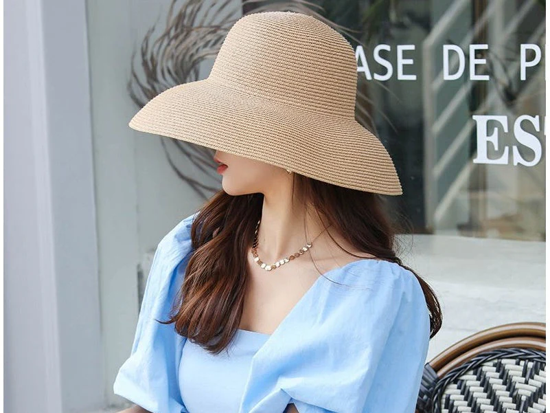 Sun Straw Hat Wide Brim Floppy Derby Summer Beach Cap - BROWN - Image 3